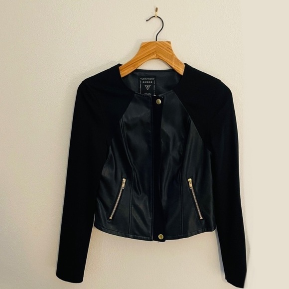 Vegan Leather Jacket blazer Guess size‎ L gold hardware - Picture 1 of 4